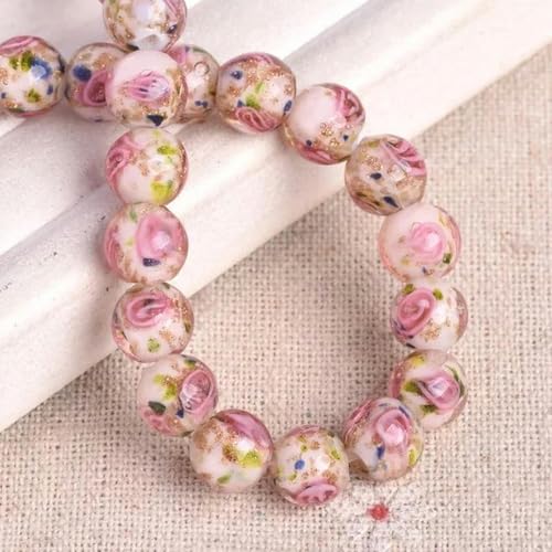 10 Stück 8 mm goldene Folienblume, handgefertigte lose Lampwork-Glasperlen zur Schmuckherstellung, DIY-Armbandzubehör-Weiß-8 mm von WYLZBA