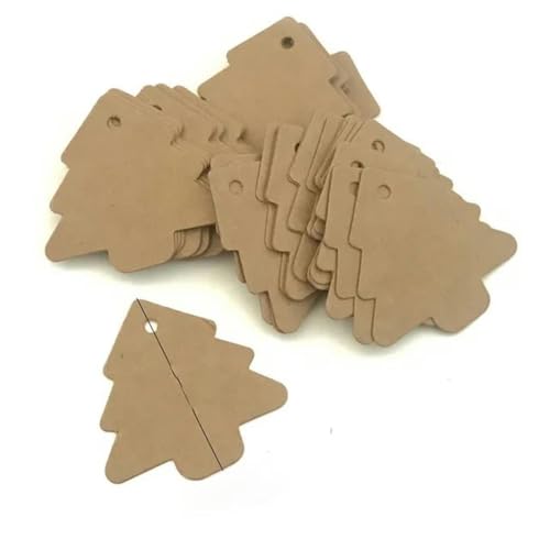 100 Stück Verpackungsetiketten, braune Anhänger aus Kraftpapier, DIY, Jakobsmuschel, Herz, Stern, Weihnachtsetiketten, Hochzeitsgeschenk-Dekorationsanhänger, brauner Baum von WYLZBA