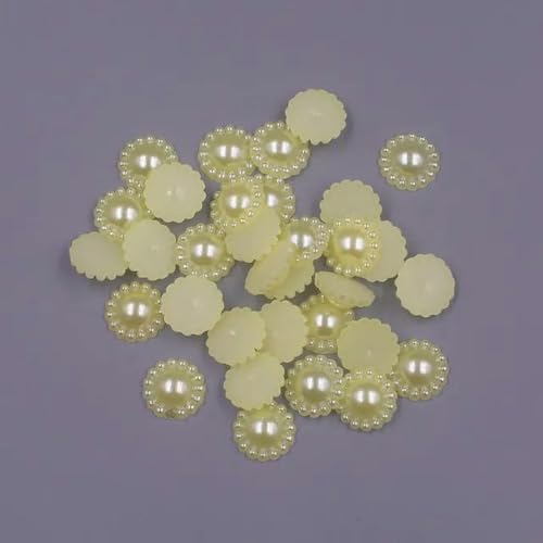 12 MM, 50 Stück, Blumenform, lose Perlen, Imitation, halbrunde Perlen, flache Rückseite, DIY-Schmuck, Scrapbook-Dekoration, gelb von WYLZBA