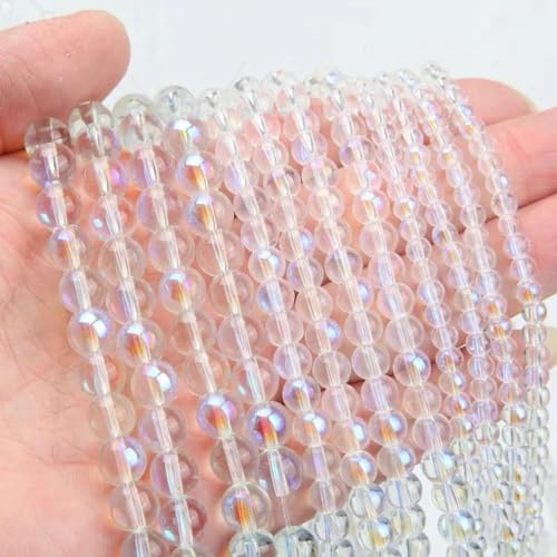 4/6/8 mm glänzende Glasperlen, mattiert, transparente runde Perlen zur Schmuckherstellung, Armbänder, Perlenketten, DIY-Zubehör, B-6 mm, ca. 64 Stück von WYLZBA