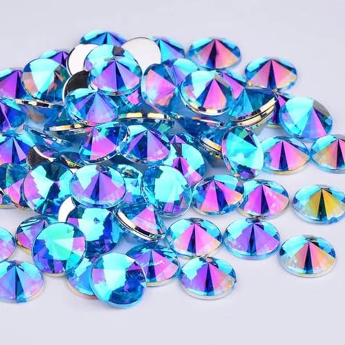 4 5 6 10 mm blaue AB-Strasssteine mit flacher Rückseite, runde Kristallsteine, Acryl-Strass-Applikationen für DIY-Gesichtsnageldekoration, Blau AB, 10 mm, 200 Stück von WYLZBA