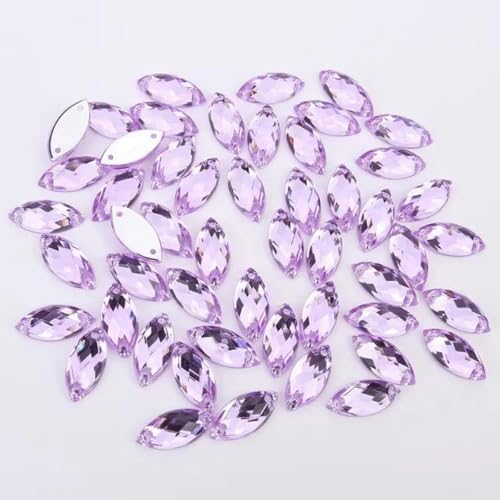 5 x 10 mm/7 x 15 mm/9 x 20 mm, Acryl-Strasssteinchen, Pferdeauge, flache Rückseite, transparente Kristallperlen zum Nähen für DIY-Kleidung, lila, 7 x 15 mm, 100 Stück von WYLZBA