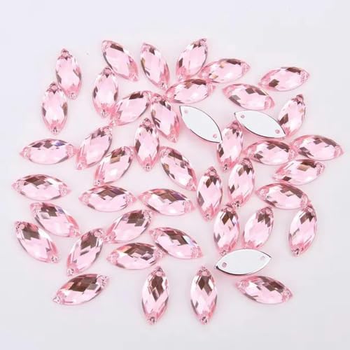 5 x 10 mm/7 x 15 mm/9 x 20 mm, Nähen, Acryl-Strasssteinchen, Pferdeauge, flache Rückseite, transparente Kristallperlen für DIY-Kleidung, Rosa, 9 x 20 mm, 50 Stück von WYLZBA