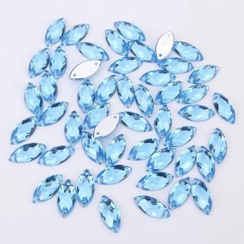 5 x 10 mm/7 x 15 mm/9 x 20 mm Nähen Acryl-Strasssteine in Pferdeaugen-Form, flache Rückseite, transparente Kristallperlen für DIY-Kleidung, himmelblau, 5 x 10 mm, 200 Stück von WYLZBA