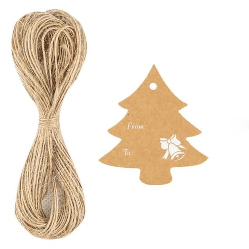 50 Stück Anhänger Weihnachtsbaum Schneeflocke Kraftpapier Anhänger mit Seil Etikett Weihnachtsgeschenk für Weihnachtsfeier DIY Zubehör-Glocke Weihnachtsbaum von WYLZBA