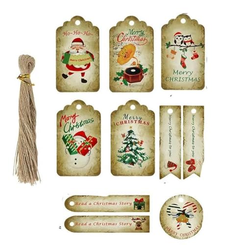 50 Stück Frohe Weihnachten-Anhänger, Geschenketiketten, Geschenkverpackung, Kraftpapier, Hängeetiketten, Weihnachtsmann, Papierkarte, Weihnachten, DIY, Basteln, Partyzubehör, B02 von WYLZBA