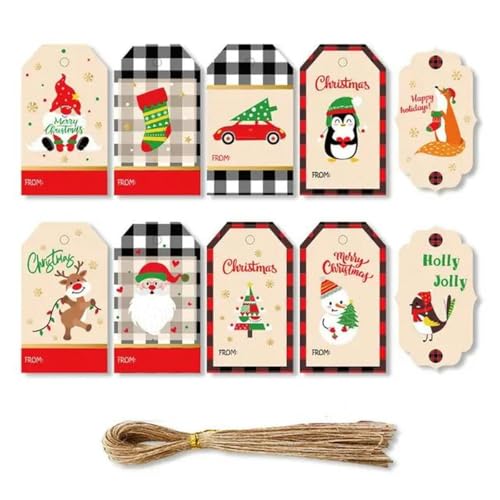 50 Stück Frohe Weihnachten DIY Kraftanhänger Etiketten Geschenkpapier Hängeetiketten Weihnachtsmann Papierkarten Weihnachtsfeierzubehör-FG57 von WYLZBA