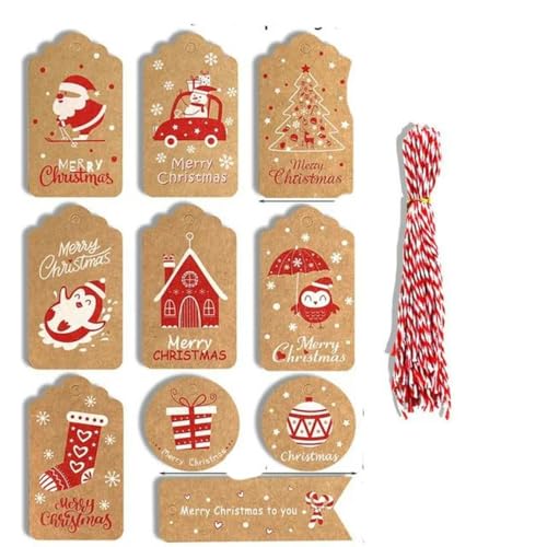 50 Stück Frohe Weihnachten DIY Kraftanhänger Etiketten Geschenkpapier Hängeetiketten Weihnachtsmann Papierkarten Weihnachtsfeierzubehör-FH01 von WYLZBA