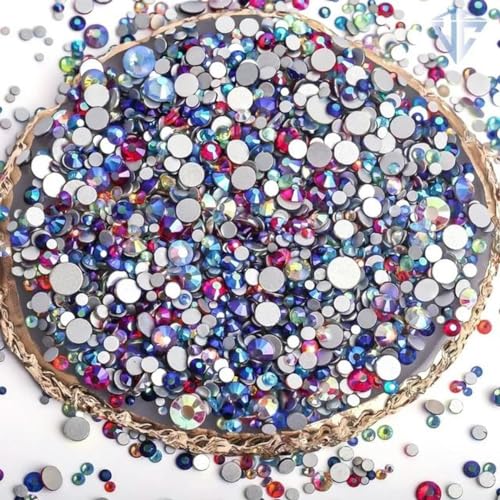 Hellrosa/Rose/Fuchsia Glas-3D-Nagelkunst-Strasssteine SS3~SS34, Kristallnägel, keine HotFix-Dekorationen, AB-Farben gemischt, SS20, 1440 Stück von WYLZBA