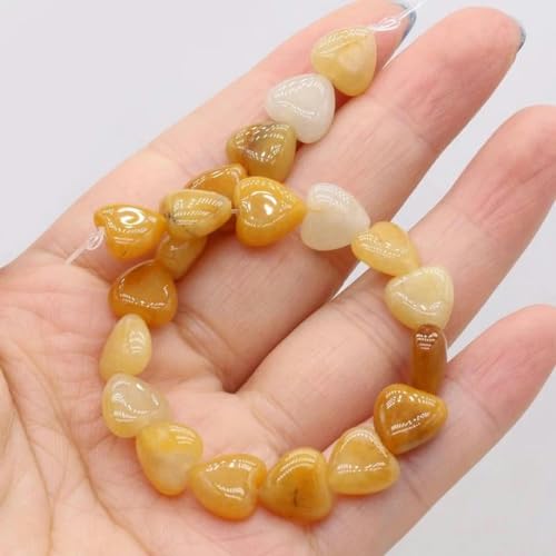 Naturstein Herzform Lose Perlen Kristall Halbfertige Schnurperle zur Schmuckherstellung DIY Armband Halskette Zubehör-Gelbe Jade-14mm 14Stück von WYLZBA