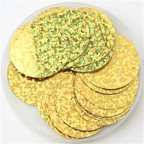 Pailletten, 30 mm, 40 mm, 50 mm, Pailletten zum Basteln, große runde Pailletten, Pailletten mit 1 Seitenloch, DIY, manuelles Nähzubehör, Laser-Gold, 30 mm von WYLZBA