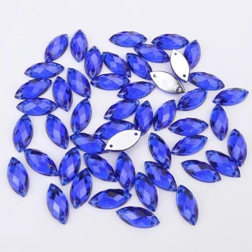 x 10 mm/7 x 15 mm/9 x 20 mm, Nähen, Acryl-Strass, Pferdeauge, flache Rückseite, transparente Kristallperlen für DIY-Kleidung, Saphir, 9 x 20 mm, 50 Stück von WYLZBA