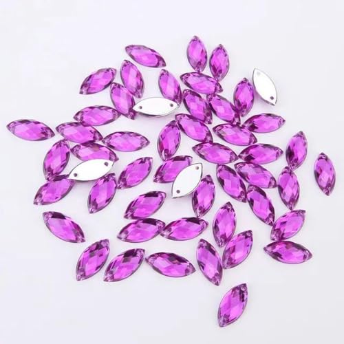 x 10 mm/7 x 15 mm/9 x 20 mm, Nähen, Acryl-Strassstein, Pferdeauge, flache Rückseite, transparente Kristallperlen für DIY-Kleidung, Fuchsia, 7 x 15 mm, 100 Stück von WYLZBA