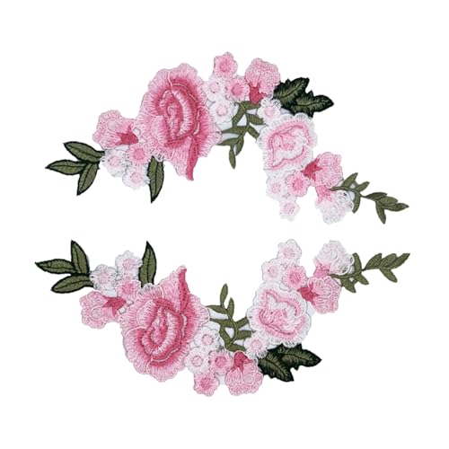 WYLZLKX 1 Paar Blumen-Stickerei-Flicken zum Aufnähen, handgefertigte bestickte Applikationen für Kleidung, Jacken, Basteldekoration, Pinkness von WYLZLKX