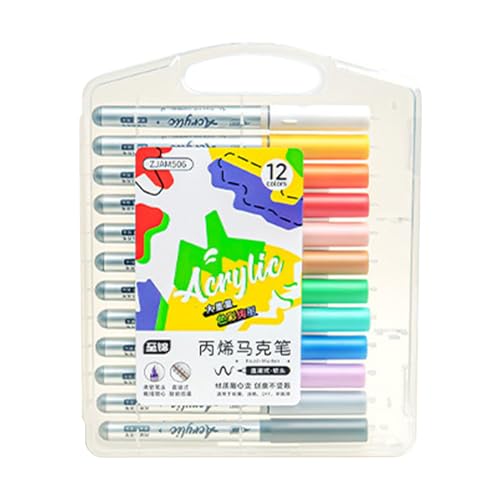 WYLZLKX Acryl-Marker, wasserfest, Pinselspitze, Acrylmalstift für Studenten, Zeichnen, Kartenherstellung, Scrapbooking, 12 Farben/Box von WYLZLKX