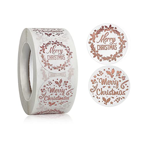 WYLZLKX Frohe Weihnachten Aufkleber Rolle in zwei Stilen Rose Gold 2,5 cm Einheiten für Festivalkarten Floral Bouquets Wraps Rose Gold Durchmesser: ca. 2,5 cm / 0,98 Zoll von WYLZLKX