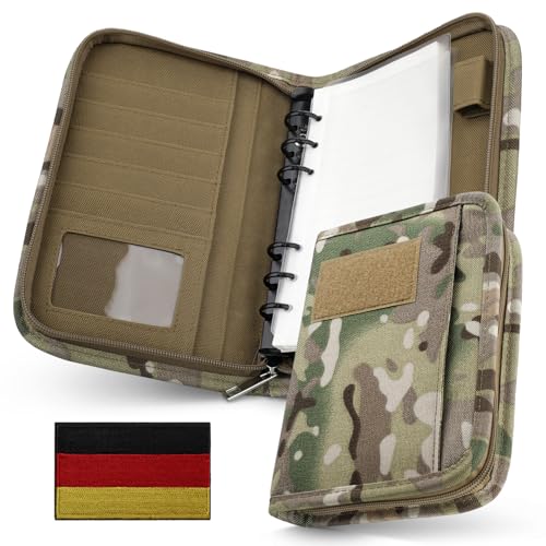 WYNEX Tactical Notebook Padfolio Ringbuch mit 45 Blatt, Armee Militär Notebook taktische Portfolio Ordner mit Reißverschluss für taktische Ausrüstung und Organizer, nachfüllbar 6-Ring Binder（A6 von WYNEX