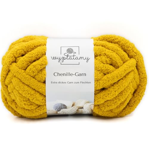 WYPLATAMY Dicke Wolle Garn 250g - Handstricken, Chenille Strickgarn zum Häkeln für Decken & Pullover - Häkeln Garn, Stricken Dicke Wolle 25m Weiches Wollgarn Perfekt für Anfänger (Gelb) von WYPLATAMY