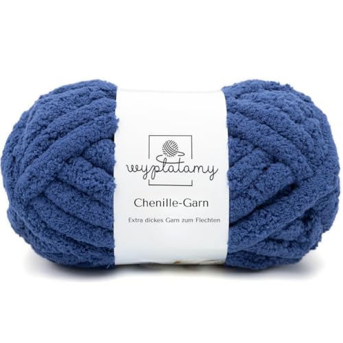 WYPLATAMY Dicke Wolle Garn 250g - Handstricken, Chenille Strickgarn zum Häkeln für Decken & Pullover - Häkeln Garn, Stricken Dicke Wolle 25m Weiches Wollgarn Perfekt für Anfänger (Marineblau) von WYPLATAMY