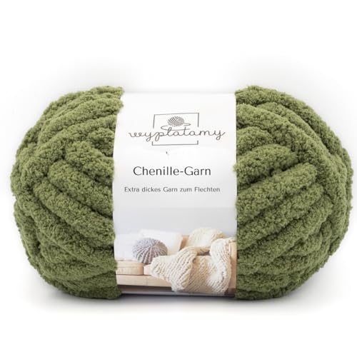 WYPLATAMY Dicke Wolle Garn 250g - Handstricken, Chenille Strickgarn zum Häkeln für Decken & Pullover - Häkeln Garn, Stricken Dicke Wolle 25m Weiches Wollgarn Perfekt für Anfänger (Olive) von WYPLATAMY