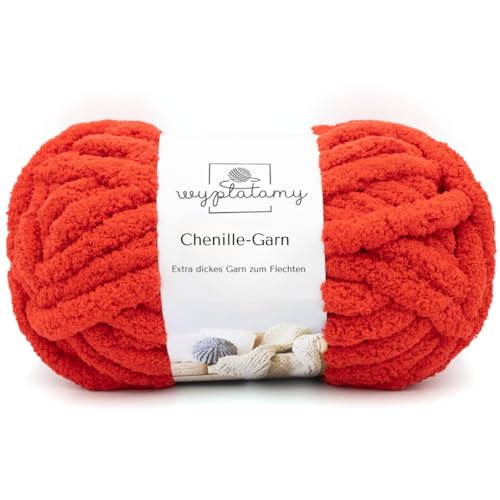 WYPLATAMY Dicke Wolle Garn 250g - Handstricken, Chenille Strickgarn zum Häkeln für Decken & Pullover - Häkeln Garn, Stricken Dicke Wolle 25m Weiches Wollgarn Perfekt für Anfänger (Rot) von WYPLATAMY