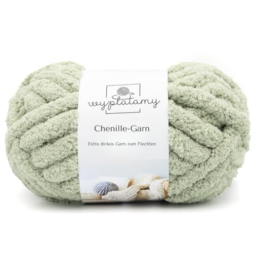 WYPLATAMY Dicke Wolle Garn 250g - Handstricken, Chenille Strickgarn zum Häkeln für Decken & Pullover - Häkeln Garn, Stricken Dicke Wolle 25m Weiches Wollgarn Perfekt für Anfänger (Salbei) von WYPLATAMY