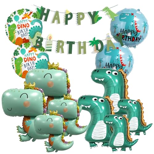 XXL Dino Geburtstag Deko Set, Dino Deko, Dinosaurier Geburtstag Deko mit Happy Birthday Girlande, Dino Folienballon für Party Dekoration Dschungel Geburtstag Dekoration von WYRGQIQN