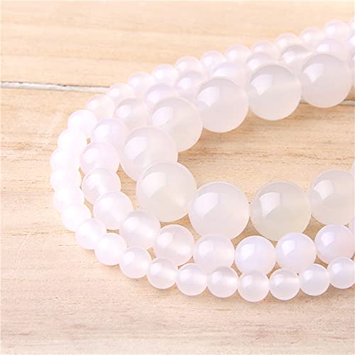 Natürliche glatte weiße Achat-Steinperlen, rund, lose echte Achat-Perlen, Schmuckherstellung, handgefertigt, DIY-Armband, Halskette, 4–12 mm, niedliche Perlen, weiß, 12 mm, ca. 30 Stück von WYRMB