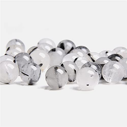 WYRMB Natürliche schwarze Rutilquarz-Kristallperlen, rund, lose Abstandshalter, 6–12 mm, Perlen für Schmuckherstellung, Armband, Halskette, Geschenke, niedliche Perlen, schwarz, 12 mm (ca. 30 Stück) von WYRMB