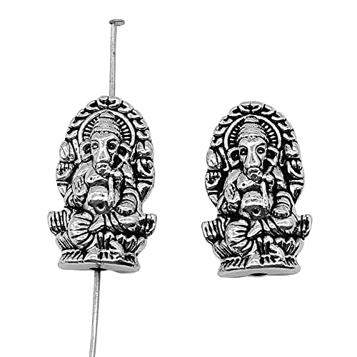 2 Stücke 14x22mm Antike Silberfarbe Doppelseitiger indischer Gott des Reichtums Ganesha-Perlen Zubehör für die Schmuckherstellung Großhandel Schmuck Lose Basteln für Erwachsene von WYSIWYG