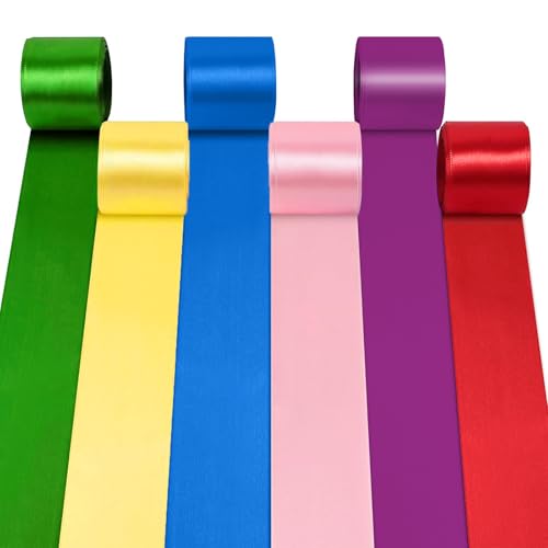 6 Rollen Bunt Satinband, 50mm Regenbogen Breit Geschenkband, 10m Große Seidensatin Girlande, Verpacken Geschenken Seidenbänder, Breit Bunte Stoffbänder, Schleifenband Drahtkante für DIY Dekoration von WYTNB