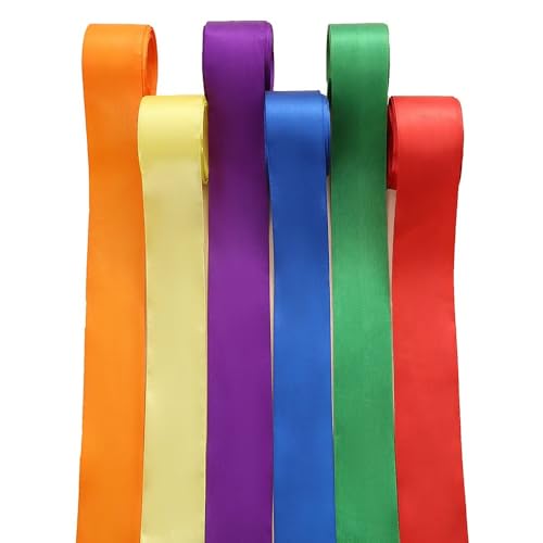 6 Rollen Bunt Satinband, 50mm Regenbogen Breit Geschenkband, 10m Große Seidensatin Girlande, Verpacken Geschenken Seidenbänder, Breit Bunte Stoffbänder, Schleifenband Drahtkante für DIY Dekoration von WYTNB