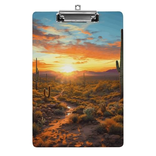 Acryl-Klemmbrett, Saguaros bei Sonnenuntergang, A4-Klemmbrett, langlebiges Klemmbrett, Büro-Klemmbrett, leichtes Klemmbrett, hängendes Klemmbrett von WYUSPGK