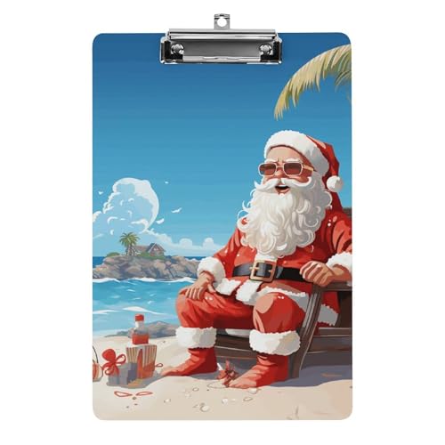 Acryl-Klemmbrett, Weihnachtsmann am Strand, A4-Klemmbrett, langlebiges Klemmbrett, Büro-Klemmbrett, leichtes Klemmbrett, hängendes Klemmbrett von WYUSPGK