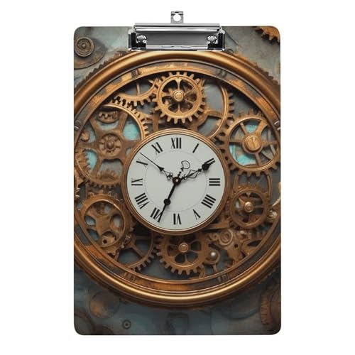 Acryl-Klemmbrett, rostiger Steampunk-Uhrdruck, A4-Klemmbrett, langlebiges Klemmbrett, Büro-Klemmbrett, leichtes Klemmbrett, hängendes Klemmbrett von WYUSPGK