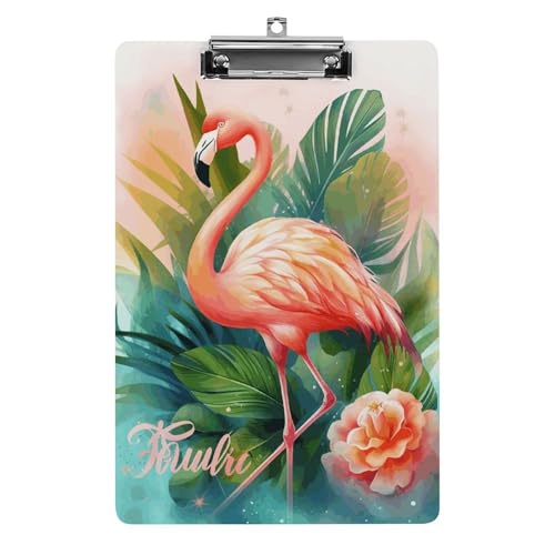 Acryl-Klemmbrett, tropischer Flamingo-Druck, A4-Klemmbrett, langlebiges Klemmbrett, Büro-Klemmbrett, leichtes Klemmbrett, hängendes Klemmbrett von WYUSPGK