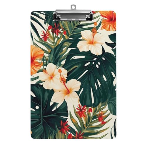 Acryl-Klemmbrett, tropischer Sommer, hawaiianische Blume, Palmblätter, Druck, A4-Klemmbrett, langlebiges Klemmbrett, Büro-Klemmbrett, leichtes Klemmbrett, hängendes Klemmbrett von WYUSPGK