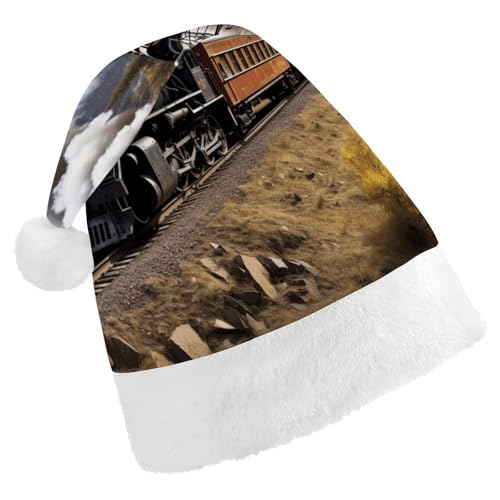 WYUSPGK Nikolausmütze, Dampflokomotive Zug Druck Weihnachtsmütze mit Plüschbesatz Weihnachten Thema Outfit Festliche Nikolausmütze von WYUSPGK