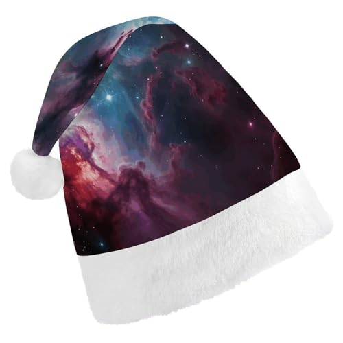 WYUSPGK Nikolausmütze, Weltraumnebel mit Cluster-Druck, Weihnachtsmütze mit Plüschbesatz, weihnachtliches Outfit, festliche Nikolausmütze von WYUSPGK