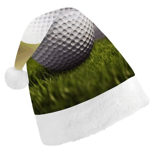 WYUSPGK Weihnachtsmannmütze, Sport, Golfball-Druck, Weihnachtsmütze mit Plüschbesatz, Weihnachts-Themen-Outfit, festliche Nikolausmütze von WYUSPGK