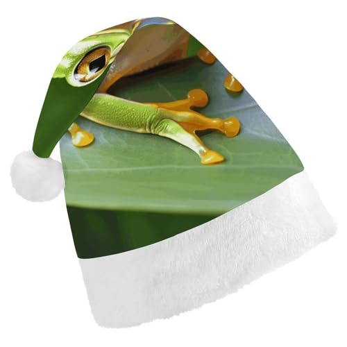 WYUSPGK Weihnachtsmütze, Baumfrosch-Druck, Weihnachtsmütze mit Plüschbesatz, Weihnachts-Themen-Outfit, festliche Nikolausmütze von WYUSPGK