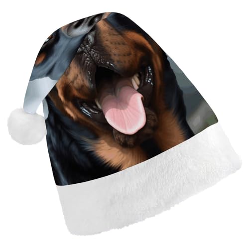 WYUSPGK Weihnachtsmütze, Rottweiler Hunde Zunge Kopf Druck Weihnachtsmütze mit Plüschbesatz Weihnachten Thema Outfit Festliche Nikolausmütze von WYUSPGK