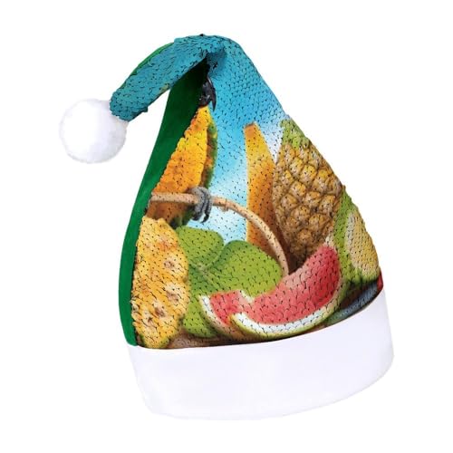 WYUSPGK Weihnachtsmütze, Sommerpapagei, Ananas, Vögel, bedruckt, Weihnachtsmütze mit Plüschbesatz, Weihnachtsmann-Outfit, festliche Nikolausmütze von WYUSPGK