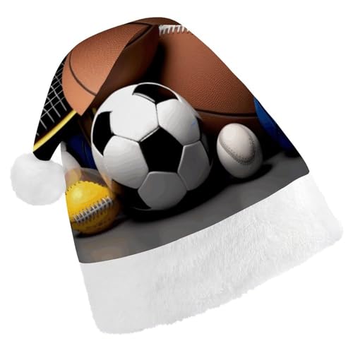 WYUSPGK Weihnachtsmütze, Sport-Themen-Druck, Weihnachtsmütze mit Plüschbesatz, Weihnachts-Themen-Outfit, festliche Nikolausmütze von WYUSPGK