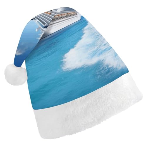 WYUSPGK Weihnachtsmütze, Strand-Kreuzfahrtschiff-Druck, Weihnachtsmütze mit Plüschbesatz, weihnachtliches Outfit, festliche Nikolausmütze von WYUSPGK