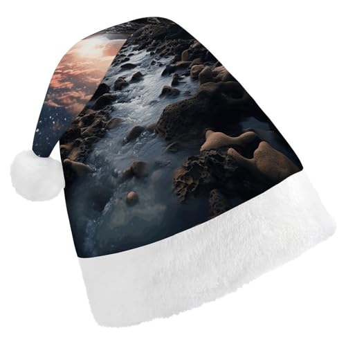 WYUSPGK Weihnachtsmütze, dezente Atmosphäre Druck Weihnachtsmütze mit Plüschbesatz Weihnachten Thema Outfit Festliche Nikolausmütze von WYUSPGK