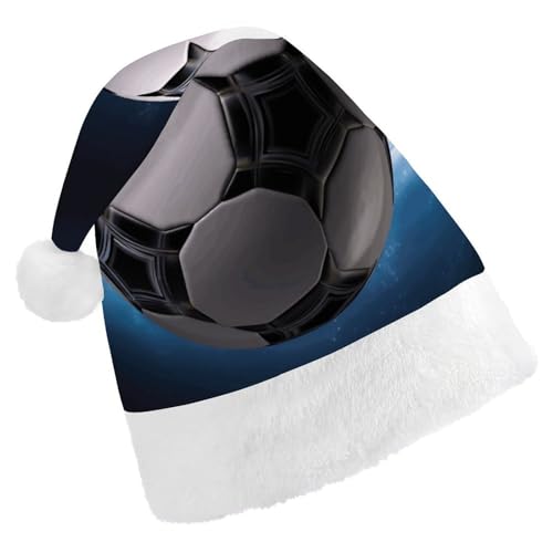 WYUSPGK Weihnachtsmütze, ein Fußball-Druck, Weihnachtsmütze mit Plüschbesatz, weihnachtliches Outfit, festliche Nikolausmütze von WYUSPGK