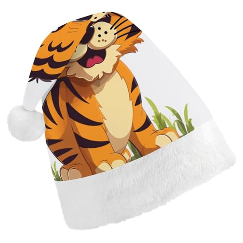 WYUSPGK Weihnachtsmütze, gepunkteter Tiger-Druck, Weihnachtsmütze mit Plüschbesatz, Weihnachts-Themen-Outfit, festliche Nikolausmütze von WYUSPGK