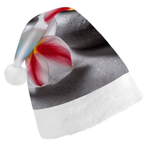 WYUSPGK Weihnachtsmütze, tropische Blume und Zen-Stein-Druck, Weihnachtsmütze mit Plüschbesatz, weihnachtliches Outfit, festliche Nikolausmütze von WYUSPGK