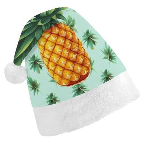 WYUSPGK Weihnachtsmütze, tropische Früchte, Ananas-Druck, Weihnachtsmütze mit Plüschbesatz, weihnachtliches Outfit, festliche Nikolausmütze von WYUSPGK